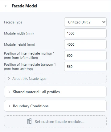 Facade model input panel
