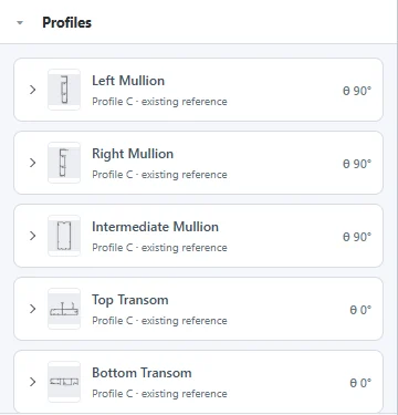 Profiles panel with mullions and transoms
